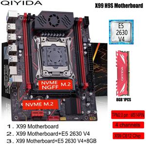 QIYIDA X99 H9S 마더보드 세트 키트 (LGA2011-3 Xeon E5 2630 V4 CPU, DDR4 8GB 메모리, NVME M.2, TPM 2.0 인터페이스, SATA3 포함)