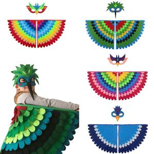 어린이 올빼미 날개 의상 동물 공작 깃털 망토 마스크 포함 소년 소녀 무대 공연 할로윈 파티 케이프