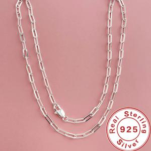 45-60cm 도매 925 스털링 실버 3mm 와이드 페이퍼 클립 목걸이 (남녀 공용, 여성용 고급 주얼리, 웨딩 파티용)