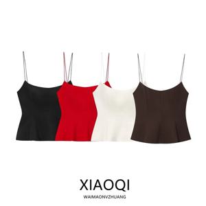 우아한 백리스 크롭탑 여성 패션 봄 여름 슬림핏 탄성 스커트 스타일 헴라인 신상 베스트 스트랩 탑