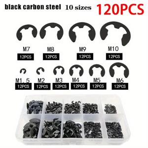 120개 블랙 스테인리스 스틸 고정 링 세트 스냅 링 E-클립 와셔 샤프트 고정용 M1.5-M10 유틸리티 도구