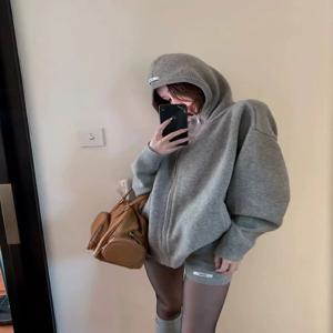 시크 후드 니트 스웨터 여성용 가을 겨울 루즈핏 레이지 니트 지퍼업 가디건 탑 반바지 투피스 세트 트렌디