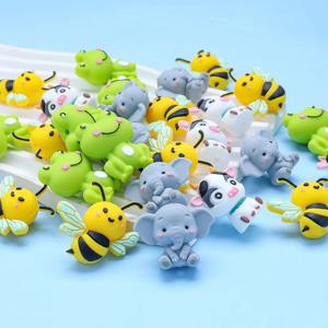 4개입 3D 동물 테마 실리콘 비즈 소 코끼리 개구리 벌 DIY 아기 젖꼭지 체인 액세서리 보석 제작 액세서리