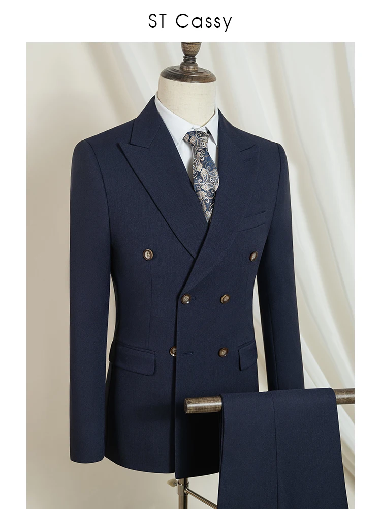 ST 캐시 다크 블루 엘레강스 남성 정장 2피스 세트 모던 웨딩 파티 수트 남성용 스타일리쉬 비즈니스 오피스 수트