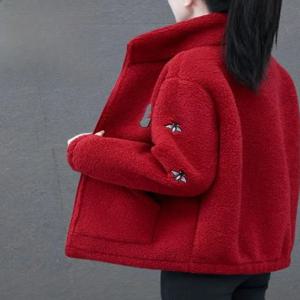 두꺼운 양털 재킷 스탠드 칼라 파티클 플리스 겨울 따뜻한 여성용 아우터 한국 스타일 캐주얼 하이웨이스트