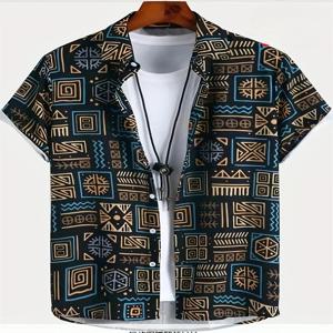 남성용 하와이 셔츠 3D 페이즐리 그래픽 반팔 티셔츠 캐주얼 라펠 버튼 남성 상의 여름 오버사이즈 보헤미안 남성 티셔츠