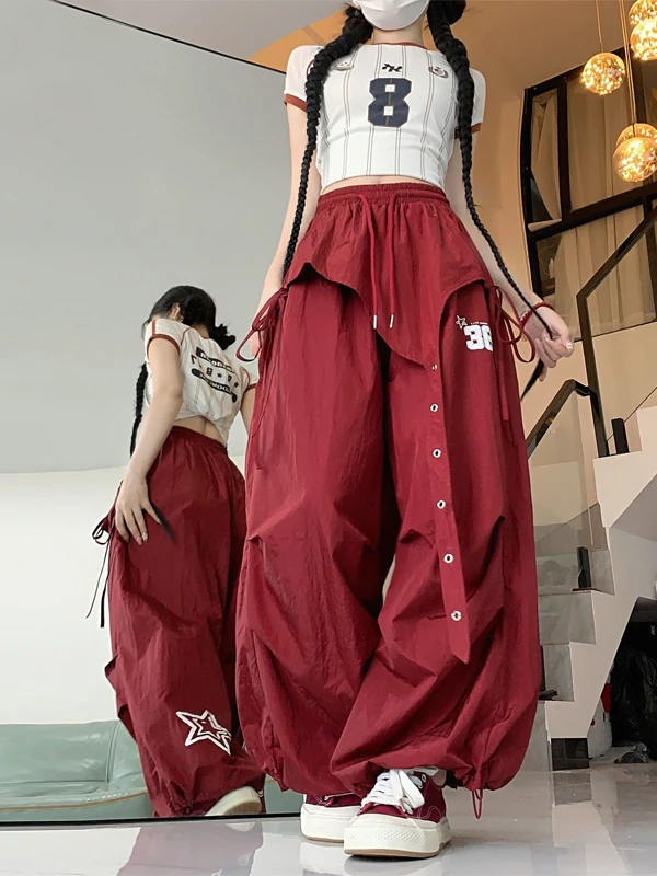 퀵 드라이 재즈 댄스 스타일 작업복 바지 여성 가을 신상 힙합 캐주얼 바지 핫걸 스포츠 롱 팬츠 비대칭 루즈핏
