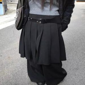 2026 신상 루즈핏 와이드 레그 팬츠 플로어 기장 오버사이즈 레이어드 디자인 캐주얼 트라우저 롱 스커트 여성용 우아한 스타일