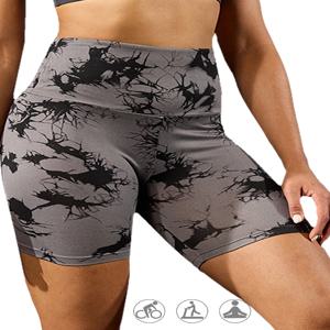 여성용 슈퍼 소프트 하이웨이스트 타이다이 프린트 스포츠 바이커 쇼츠, 노시 러닝 요가 운동 푸쉬업 짐 쇼츠