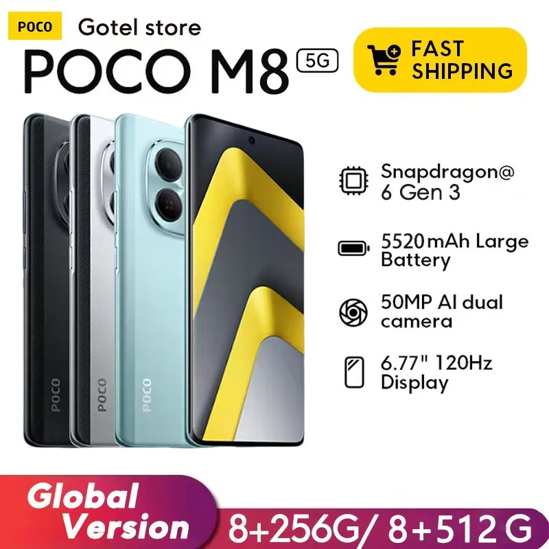 【월드 프리미어】POCO M8 5G 휴대폰 글로벌 버전 스냅드래곤 ®   6세대 3 50MP 카메라 6.77인치 120Hz AMOLED 디스플레이 5520mAh 45W NFC