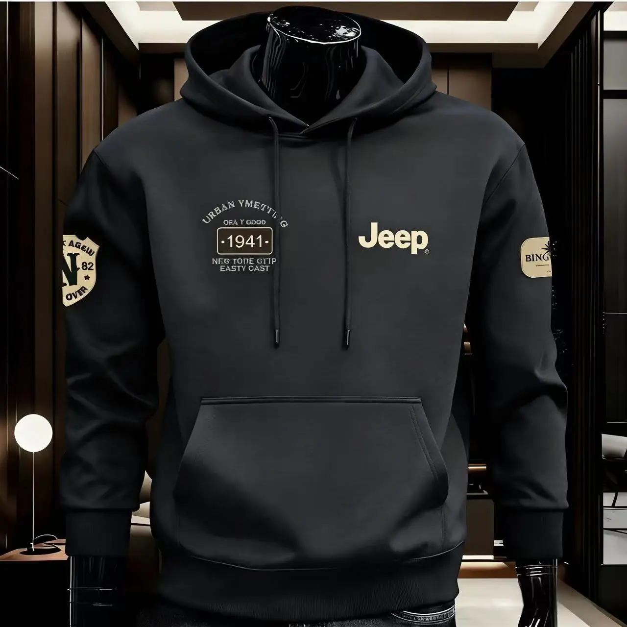 2026 지프 신제품 봄, 가을용 고품질 순면 후드 스웨트셔츠, 캐주얼하고 패셔너블한 스포츠 탑