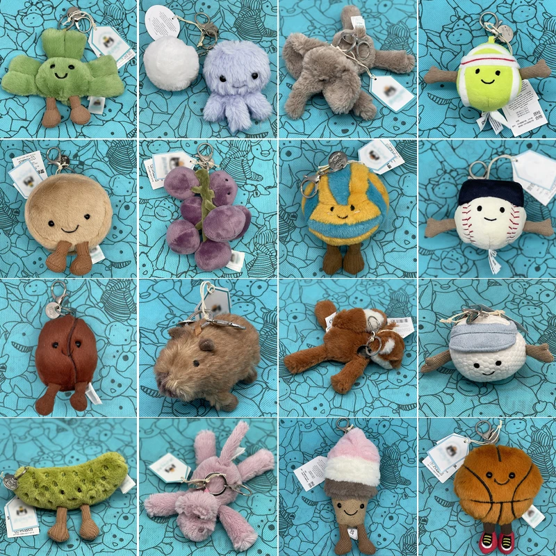 골프공 플러시 키체인, 포도 키체인, 해파리 플러시 장난감, 하마, 그리고 플러시 코끼리 JC 가방 키체인.