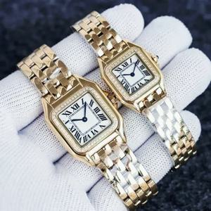 럭셔리 브랜드 새 여성 레이디 쿼츠 시계 소녀 골드 실버 화이트 다이아몬드 스퀘어 사파이어 손목시계 22mm 27mm