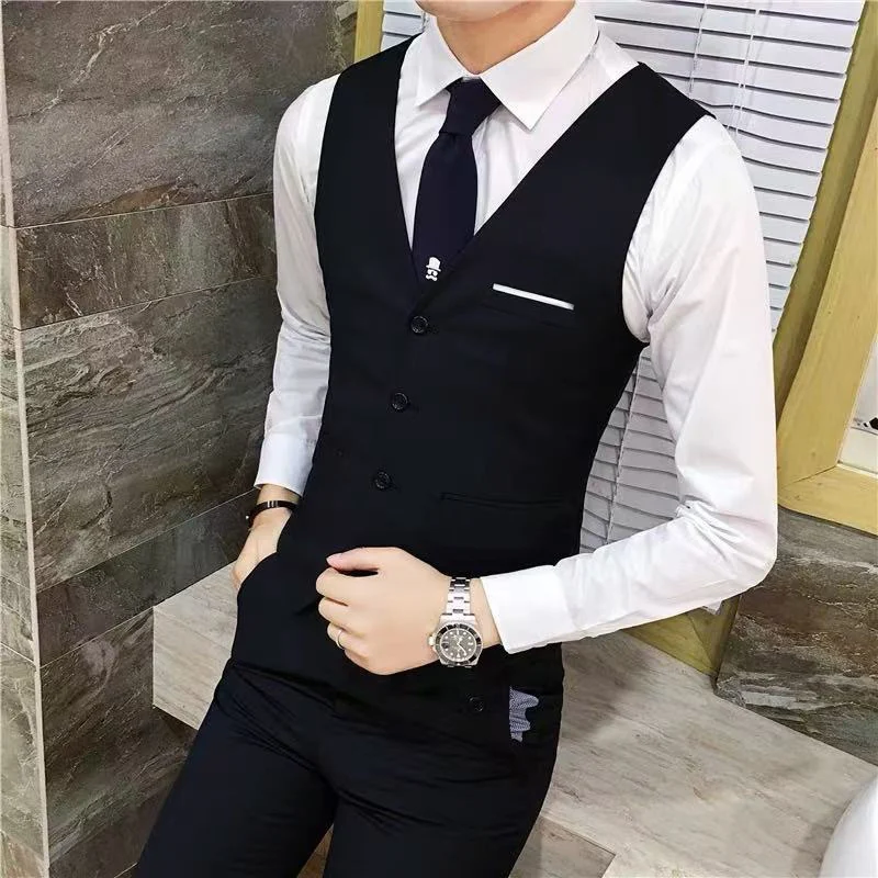 M-7XL 봄/여름 남성 정장 조끼 조절 가능한 허리 라인이 있는 민소매 조끼 싱글 브레스티드 솔리드 컬러 비즈니스 정장 조끼 웨딩