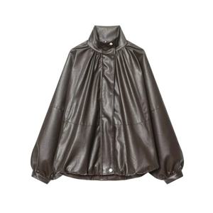 여성용 봄 캐주얼 인조 가죽 루즈핏 재킷, 배트윙 슬리브 디자인, 스타일리시하고 데일리룩에 잘 어울리는 아이템