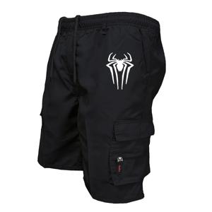 남성용 스파이더 프린트 카고 반바지 남성용 야외 작업복 신축성있는 허리 사이클링 반바지 멀티 포켓 루즈 한 작업 해변 스포츠 반바지