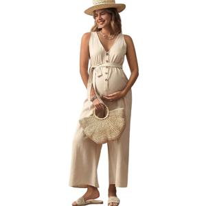 2025년 임부복 드레스, V넥 민소매 임부 바지 벨트 캐주얼 루즈 롱 오버올 의류