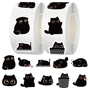 500 Pcs/롤 귀여운 검은 고양이 만화 스티커 낙서 미적 장식 수하물 노트북 컴퓨터 저널 Kawaii 스티커