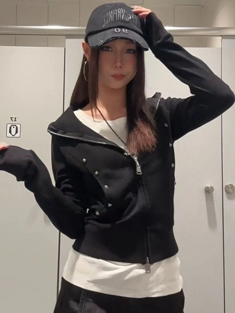 가을 미적 빈티지 후드 의상 여성 긴 소매 세련된 패션 디자이너 탑 다크 아카데미아 streetwear 슬림 의류 신규