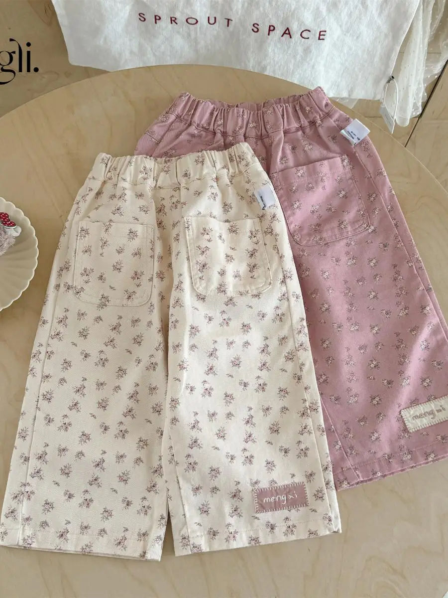 여아 플로럴 캐주얼 팬츠 스트레이트 레그 바지 봄 가을 신상 아동복 플로럴 패턴 내추럴 허리