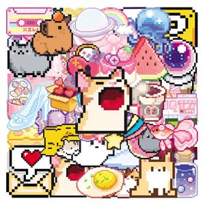 50개 귀여운 픽셀 게임 스티커 카와이 소녀 고양이 DIY 스티커 스크랩북킹 전화기 수하물 스케이트보드 방수 데칼