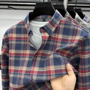 겨울용 따뜻한 긴팔 셔츠, 두꺼운 벨벳 컬러 스펀 순면 체크 셔츠, 양모 함유 울 안감