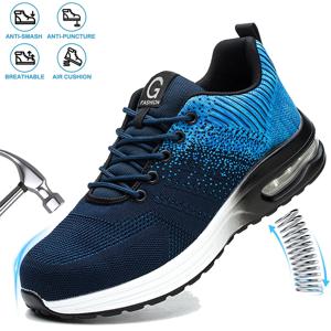 남녀 공용 스틸 토 작업화 안티 스매시 안티 펑처 블루 안전화 통기성 경량 에어 쿠션 작업화