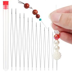 6PCS 빅 아이 비드 바늘, 접이식 씨앗 비즈 스레딩 장치, 스테인레스 스틸 바늘 - 보석 제작에 사용됨