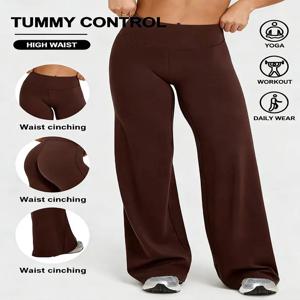 여성용 하이웨이스트 스트레이트 레그 요가 팬츠 (복부 보정 및 와이드 레그 밑단) - 여름용 가볍고 통기성 좋은 운동 레깅스