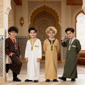 이드 보이 주바 토브 무슬림 어린이 아바야 두바이 롱 로브 자수 카프탄 터키 라마단 의류 카프탄 이슬람 투브 젤라바