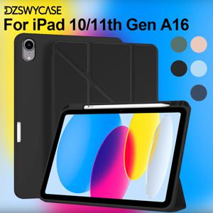 아이패드 10세대 10.9용 케이스, 아이패드 11세대 A16 11 커버용, 실리콘 슬림 보호 케이스, 펜슬 홀더 포함, Y자형 스탠드
