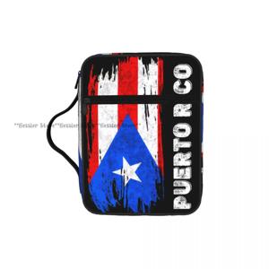 푸에르토리코 국기 성경 커버 케이스 지퍼 포켓 손잡이가 있는 수납 가방 교회용