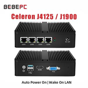 BEBEPC 팬리스 미니 PC 방화벽 라우터 Intel Celeron J1900 N2830 4 LAN Pfsense Ubuntu Windows 10 산업용 컴퓨터 PC