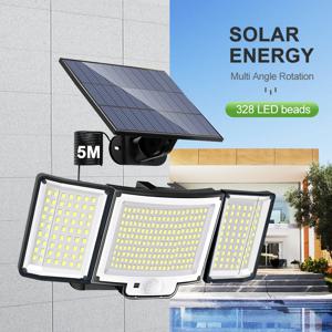 348LED 태양열 램프 야외 보안 조명 모션 센서 방수 126/328LED 강력한 스포트라이트 태양열 정원 차고