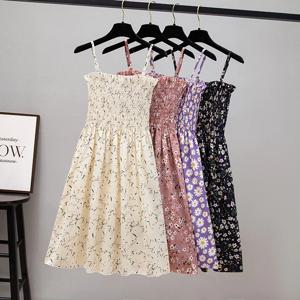 여름 미니 드레스 패션 여성 탄성 높은 허리 캐주얼 스파게티 스트랩 민소매 드레스 여성 쉬폰 드레스 Vestidos