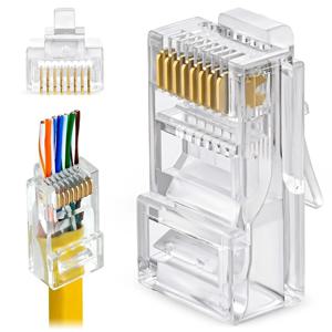 ZoeRax 50개 RJ45 Cat6 패스 스루 커넥터 - 솔리드 또는 연선 UTP 네트워크 케이블용 EZ - 크림프 모듈형 플러그