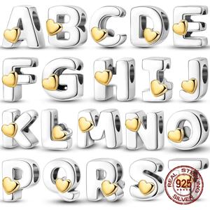 925 실버 문자 A-Z 알파벳 매력 이름 비즈 여성을위한 원래 팔찌 매력에 맞게 DIY 펜던트 쥬얼리 만들기