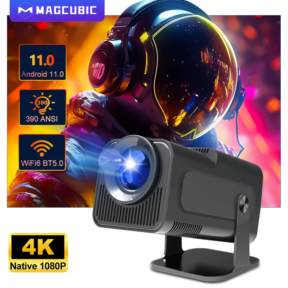 Magcubic 4K 안드로이드 11 프로젝터 네이티브 1080P 390ANSI HY320 듀얼 Wifi6 BT5.0 1920*1080P 시네마 휴대용 Projetor 업그레이드 HY300