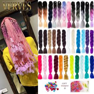 VERVES 24 인치 합성 점보 브레이드 옴브레 컬러 브레이드 헤어, 익스텐션 브레이드 카네칼론, 아시아 여성용 레드 핑크 블루, 100g/pcs