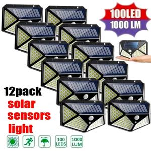 12Pack 100 LED 태양 벽 램프 3 가지 모드 보안 모션 센서 마당 차고 갑판 정원에 대 한 야외 방수 태양 조명