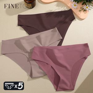 FINETOO 5PCS 여성을위한 원활한 팬티 섹시한 얼음 실크 속옷 Soild Briefs 낮은 허리 편안한 보이지 않는 란제리 Intimates