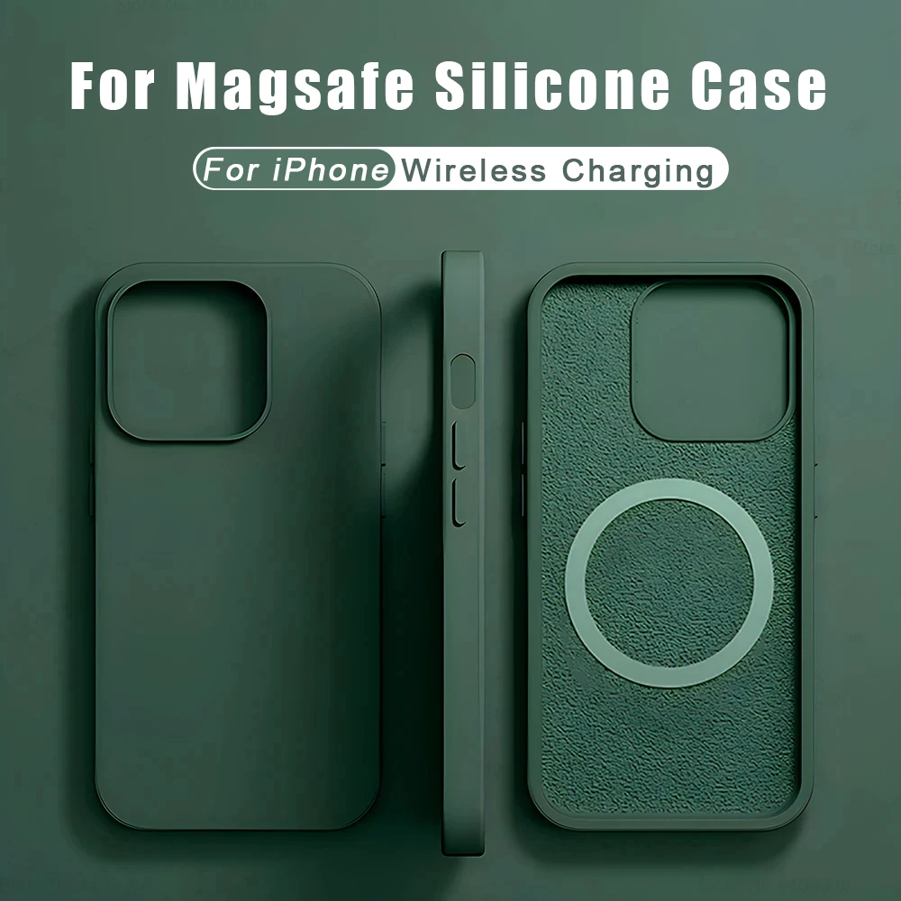 맥세이프 액체 실리콘 케이스, 아이폰 15, 14, 13, 12, 11 프로 맥스 플러스, 무선 충전 소프트 백 커버, 충격 방지 액세서리