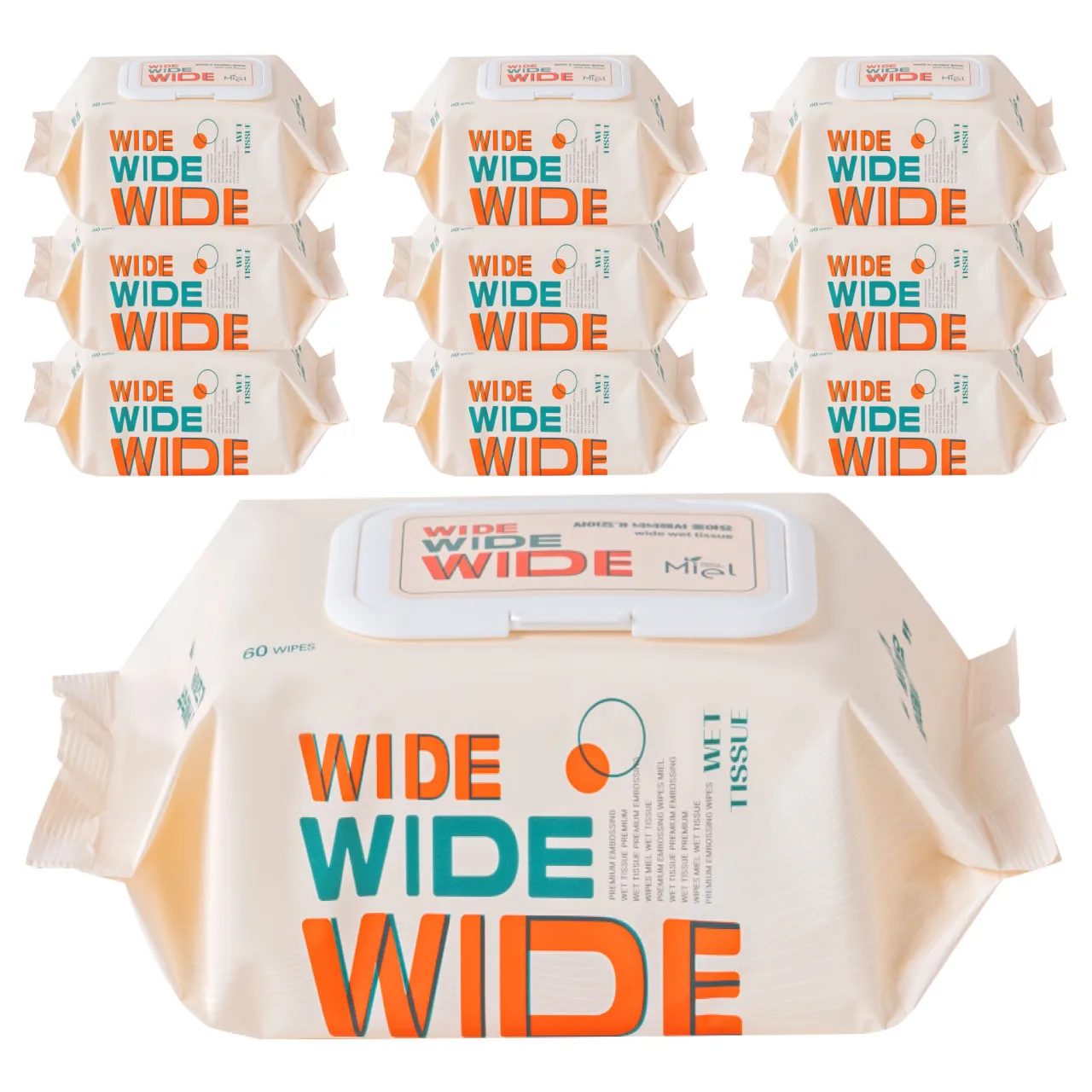 미엘 와이드 빅사이즈 엠보싱 요양병원 대형 간병 물티슈 60매 총10팩