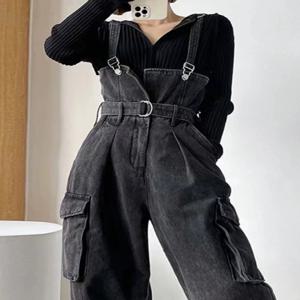 봄철 하이웨이스트 슬리밍 데님 오버올 여성용 루즈핏 캐주얼 패셔너블 젊은 감각의 고급 빈티지 원피스 팬츠