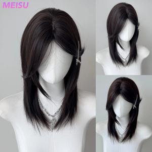MEISU 20 인치 합성 실버 화이트 앞머리 가발 길이 스트레이트 남여 가발 섬유 내열성 자연 파티 또는 셀카
