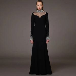 여성용 블랙 이브닝 원피스 저지, 라인석 이브닝 가운, A 라인 하이 칼라 롱 드레스, 2024 이브닝 원피스, 럭셔리