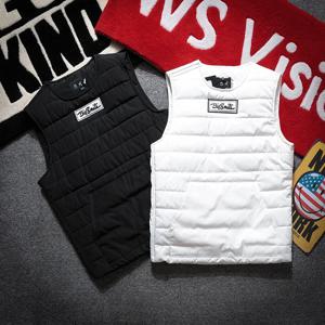 새로운 라운드 넥 조끼 남자 가을 겨울 면화 두꺼운 열 조끼 청소년 패션 사이드 지퍼 민소매 코트 풀오버 Y2k