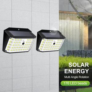 1/2PCS 태양광 모션 센서 조명 슈퍼 밝은 태양광 조명 야외 방수 176/528LED 보안등 울타리 뒷마당 데크