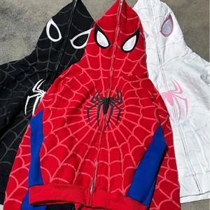 새로운 고딕 다크 스파이더 프린트 후드 가디건 여성용 지퍼 루즈 자켓 탑 여성