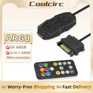 Coolcirc ARGB 컨트롤러 5V 3 핀-SATA 전원 공급 장치, 미니 RGB 컨트롤러 3 핀 허브, 컴퓨터 CPU 케이스 선풍기 LED 조명 라디에이터